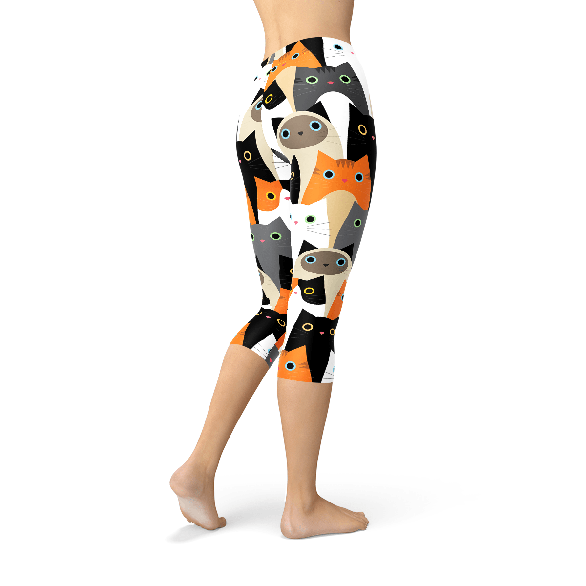 Womens All Over Print Cats Capri Leggings - Wear and Wander