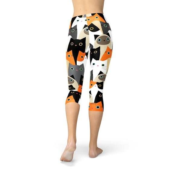 Womens All Over Print Cats Capri Leggings - Wear and Wander