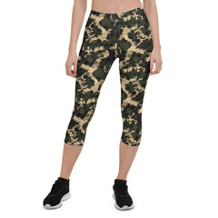 Womens Army Camo Capri Leggings with Honeycombs - Wear and Wander