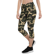 Womens Army Camo Capri Leggings with Honeycombs - Wear and Wander