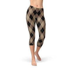 Womens Beige Brown Argyle Capri Leggings - Wear and Wander