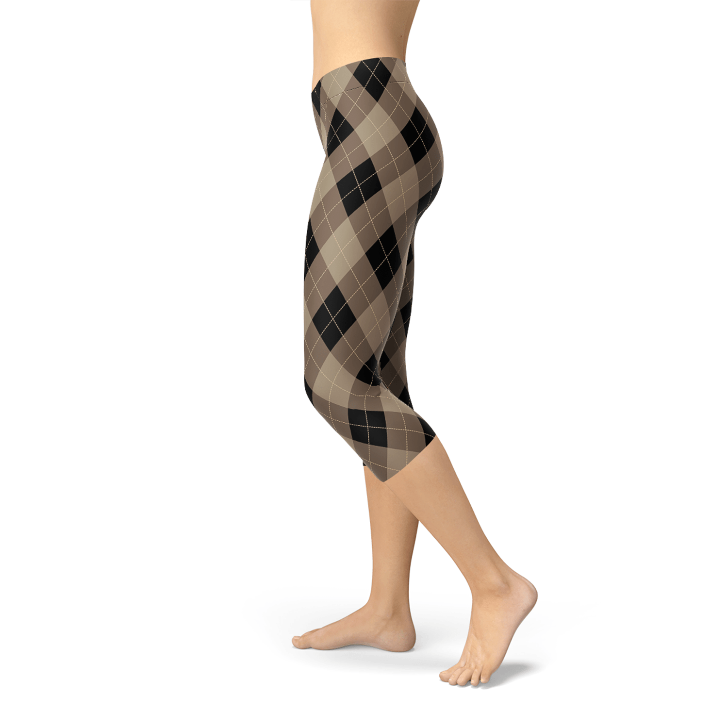 Womens Beige Brown Argyle Capri Leggings - Wear and Wander