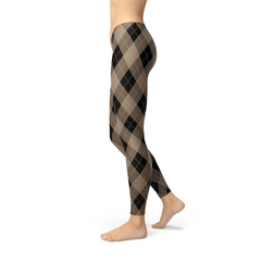 Womens Beige Brown Argyle Leggings - Wear and Wander