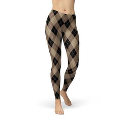 Womens Beige Brown Argyle Leggings - Wear and Wander