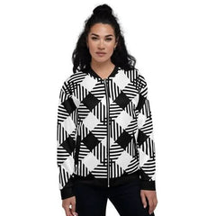 Womens Bomber Jacket, Black and White Plaid Print - Wear and Wander