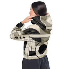 Womens Cropped Windbreaker Jacket, Abstract Black Beige Brown - Wear and Wander