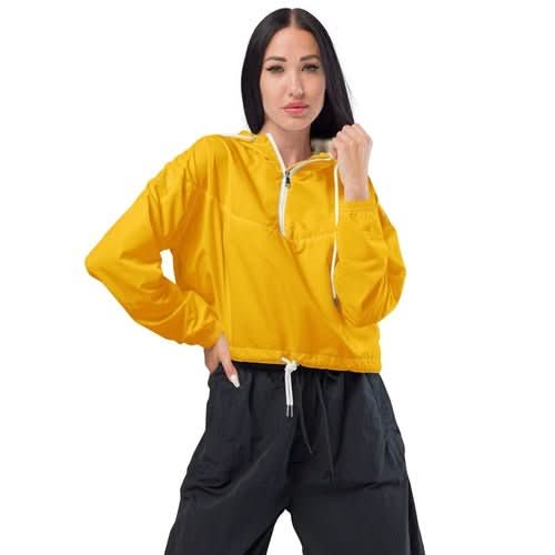 Womens Cropped Windbreaker Jacket, Golden Yellow - Wear and Wander