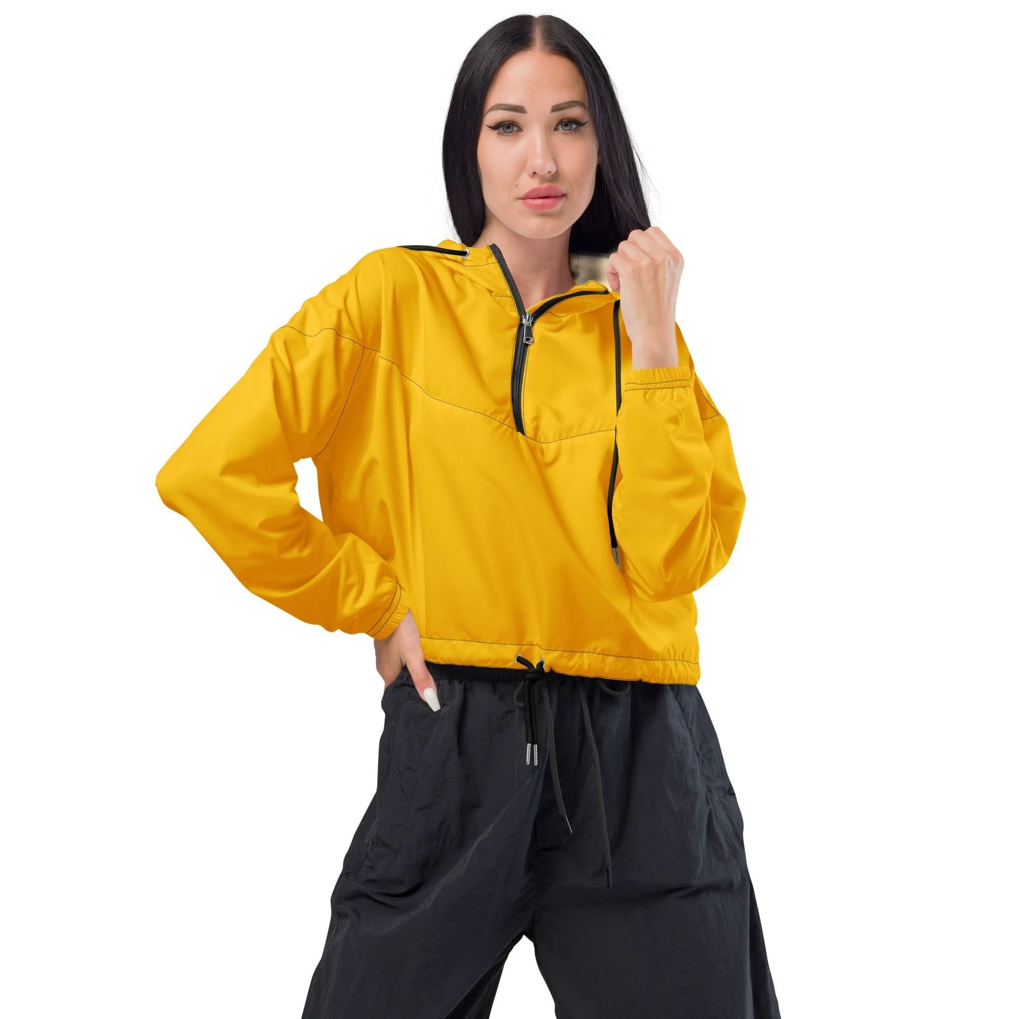 Womens Cropped Windbreaker Jacket, Golden Yellow - Wear and Wander