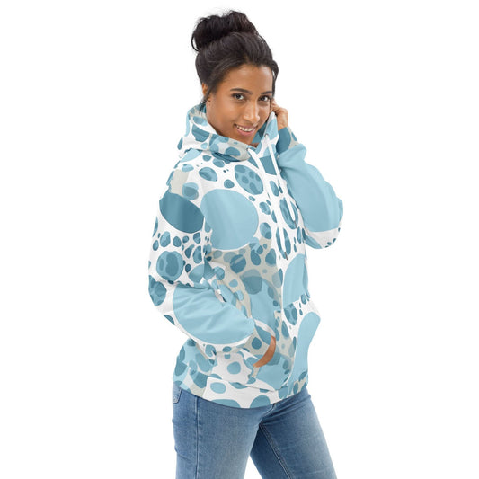 Womens Graphic Hoodie Blue and White Circular Spotted Illustration - Wear and Wander