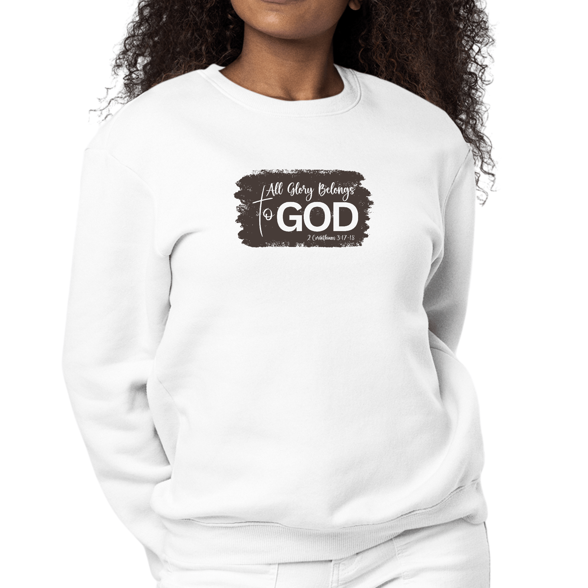 Womens Graphic Sweatshirt All Glory Belongs to God, Brown - Wear and Wander