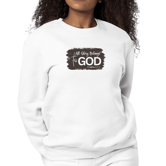 Womens Graphic Sweatshirt All Glory Belongs to God, Brown - Wear and Wander