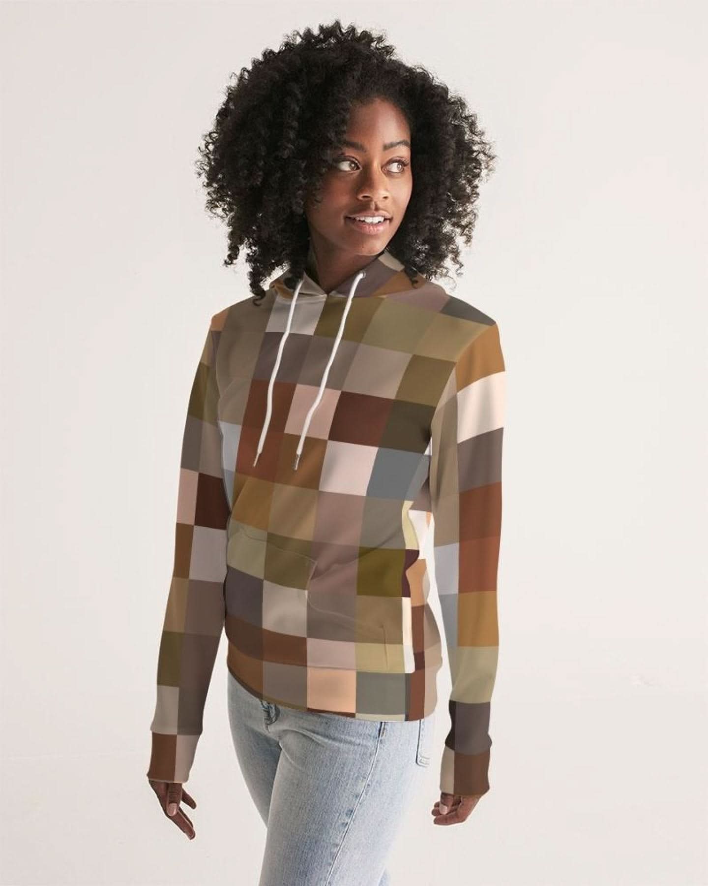 Womens Hoodie, Brown Multicolor Colorblock Pattern - Wear and Wander