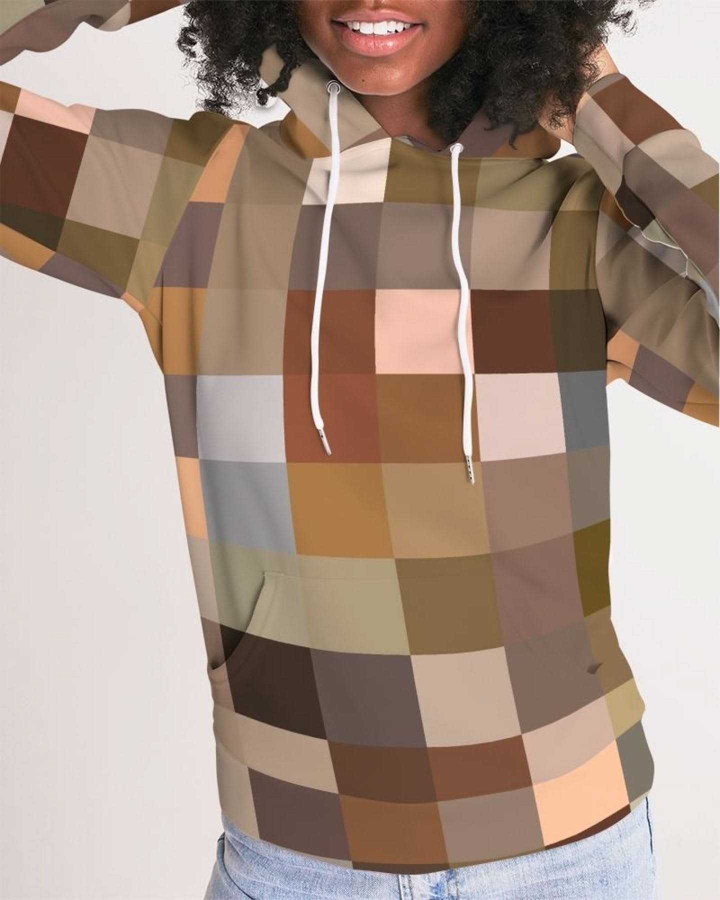 Womens Hoodie, Brown Multicolor Colorblock Pattern - Wear and Wander
