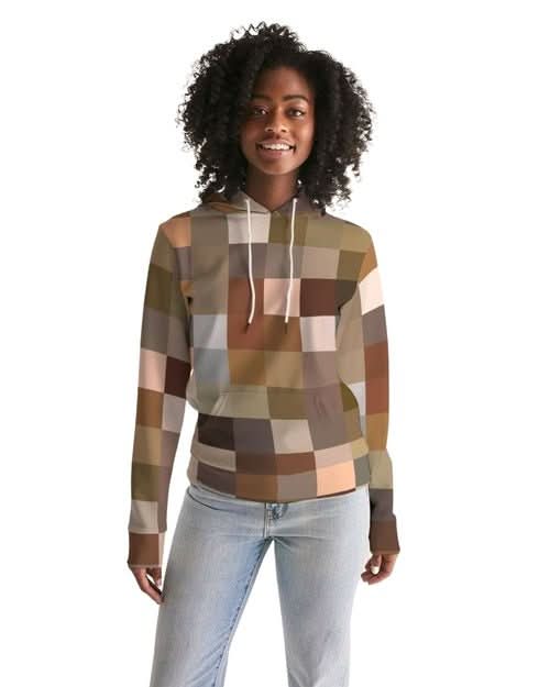 Womens Hoodie, Brown Multicolor Colorblock Pattern - Wear and Wander