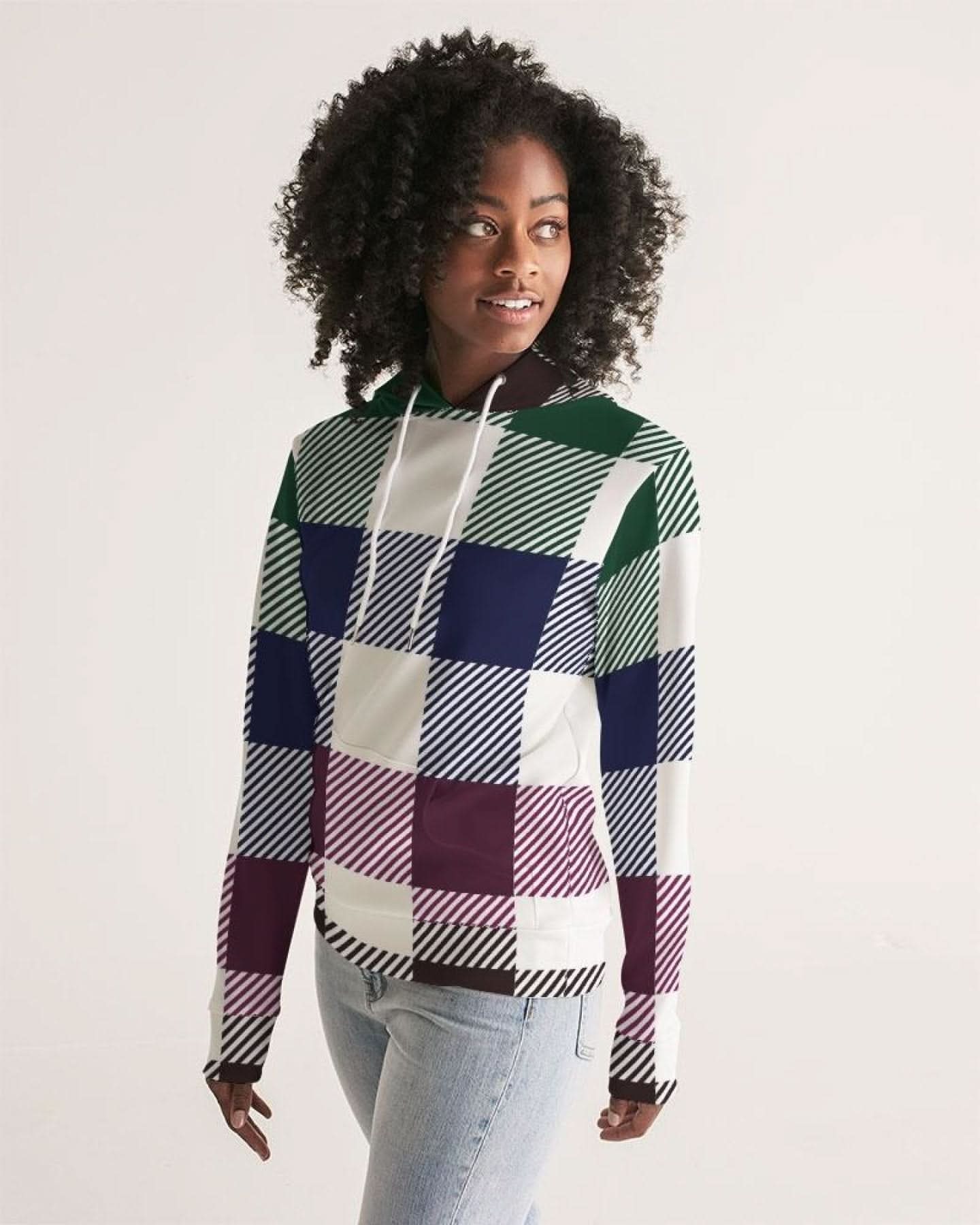 Womens Hoodie, Multicolor Colorblock Plaid Pattern - Wear and Wander