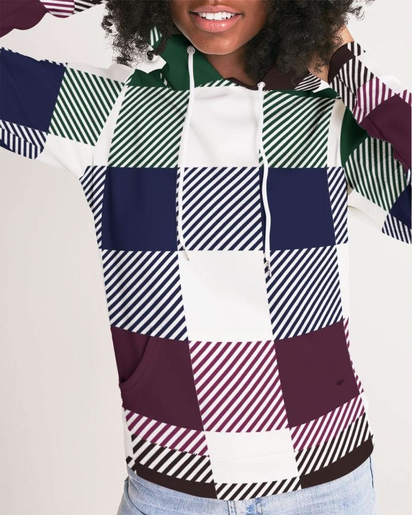 Womens Hoodie, Multicolor Colorblock Plaid Pattern - Wear and Wander