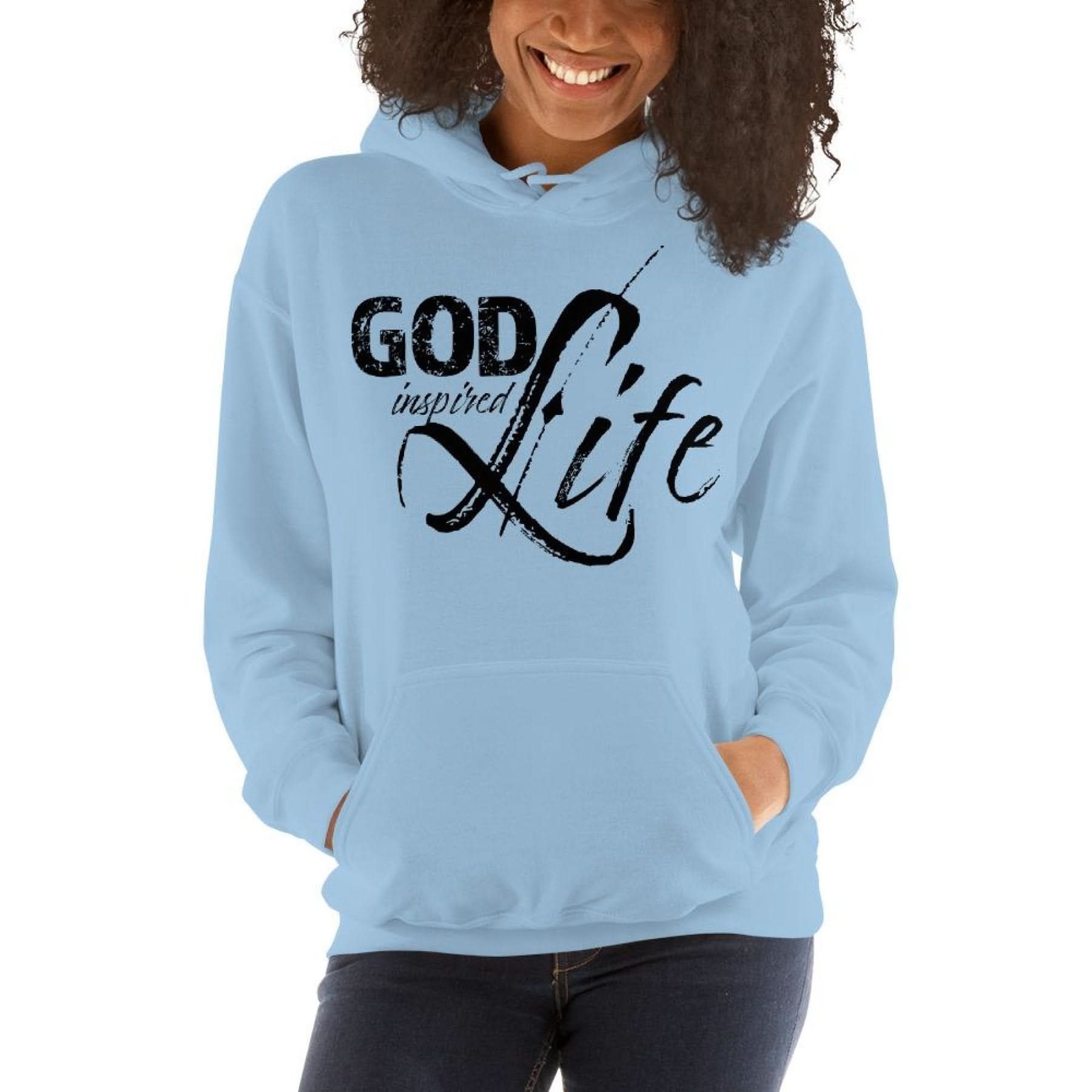 Womens Hoodie - Pullover Hooded Sweatshirt - god Inspired Life/black - Wear and Wander