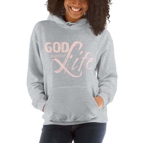 Womens Hoodie - Pullover Sweatshirt - God Inspired Life / Pink - Wear and Wander