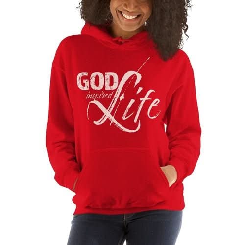 Womens Hoodie - Pullover Sweatshirt - God Inspired Life / Pink - Wear and Wander
