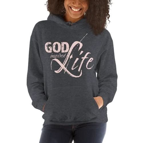 Womens Hoodie - Pullover Sweatshirt - God Inspired Life / Pink - Wear and Wander
