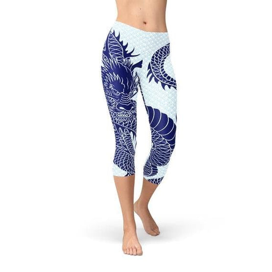 Womens Japanese Dragon Capri Leggings - Wear and Wander
