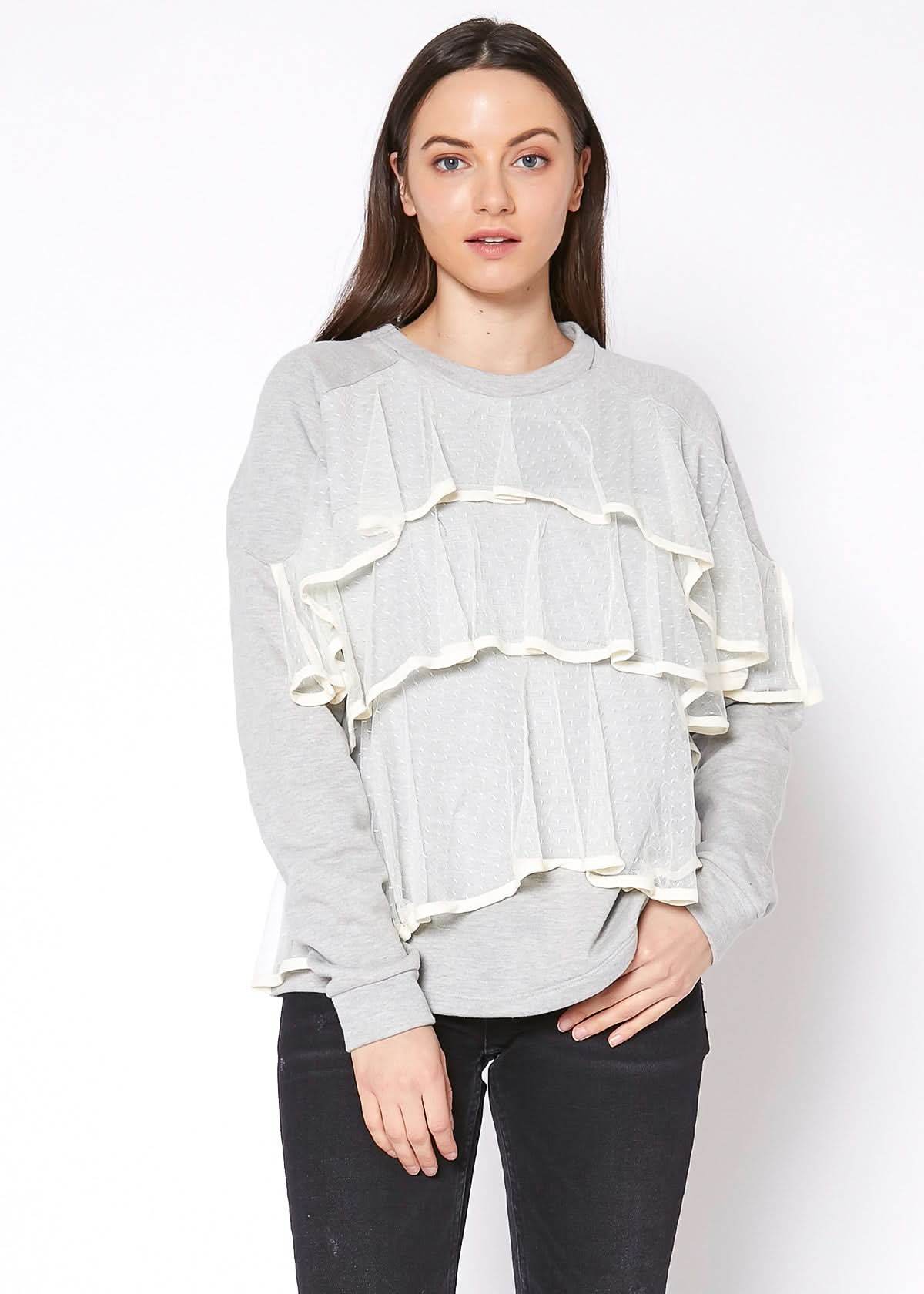 Women's Layered Lace Front Crewneck Sweatshirt - Wear and Wander