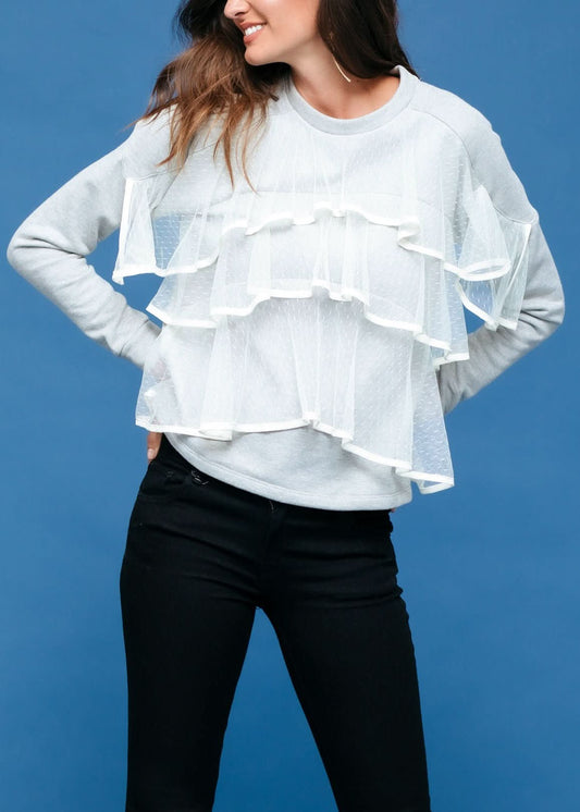 Women's Layered Lace Front Crewneck Sweatshirt - Wear and Wander