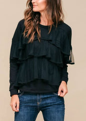 Women's Layered Lace Front Crewneck Sweatshirt - Wear and Wander