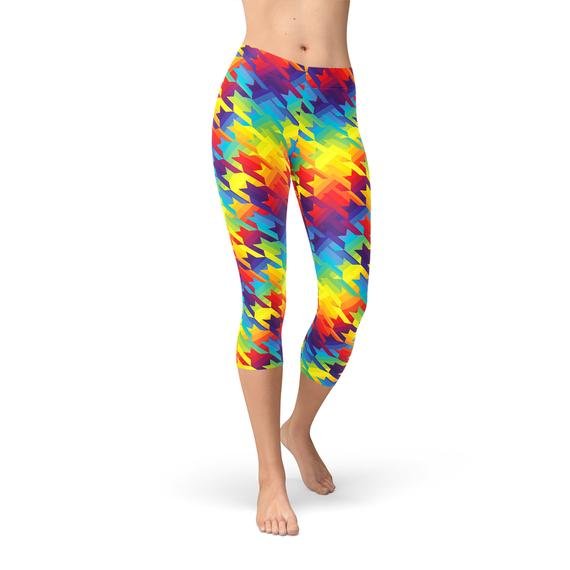 Womens Rainbow Houndstooth Capri Leggings - Wear n Wander