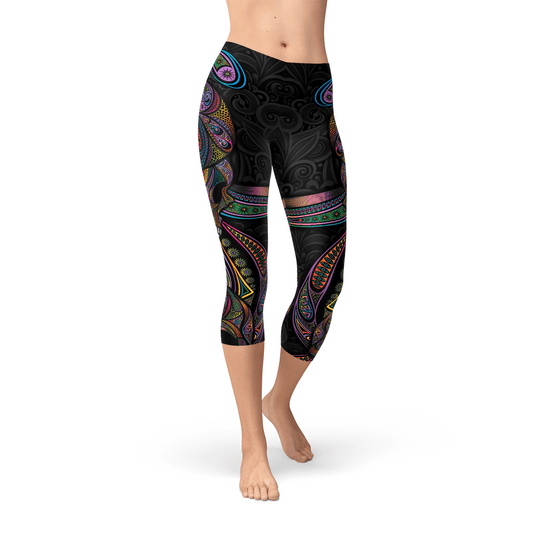 Womens Sugar Skull Capri Leggings - Wear and Wander