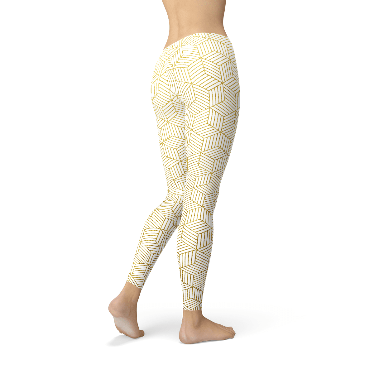 Womens White Leggings w/ Geometric Cubes - Wear n Wander