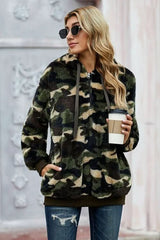 Women's Winter Green Camo Print Warm Furry Pullover Hoodie - Wear and Wander