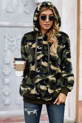 Women's Winter Green Camo Print Warm Furry Pullover Hoodie - Wear and Wander