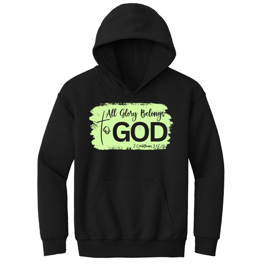 Youth Long Sleeve Hoodie All Glory Belongs to God Christian Neon - Wear and Wander
