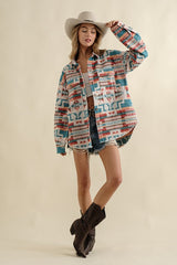 Frayed Aztec Western Shacket