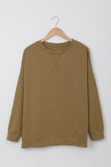 Khaki Crew Neck Long Sleeve Sweatshirt