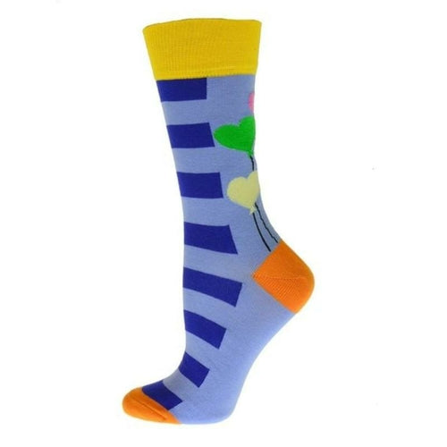 Heart Balloons and Stripes Pattern Cotton Crew Socks