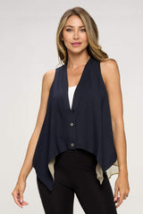 Asymmetrical Button-Down Sleeveless Vest with Layered Hem