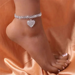1PC Women's Simple and Premium Copper Inlaid Water Diamond Love Foot Chain Bracelet Fashion Jewelry - Wear and Wander