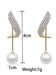 2 fashionable and gorgeous women's long diamond inlaid pearl geometric earrings, accessories - Wear and Wander