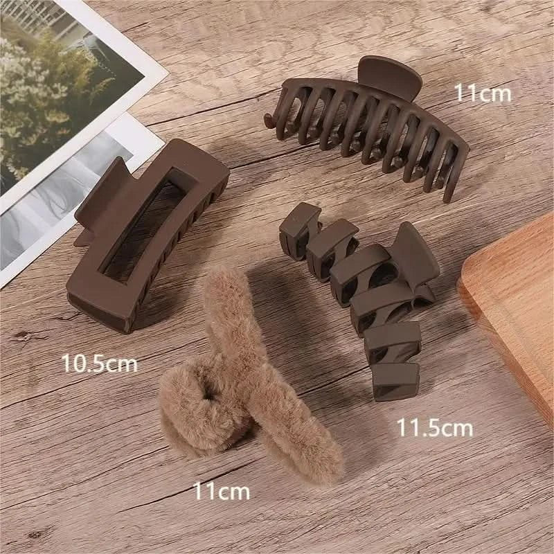 2/3/4Pcs Headwear Set Women Fashion Claw Clip Coffee Black Acrylic Large Hair Claw Korea For Girl Clip Barrette Hair Accessories - Wear and Wander