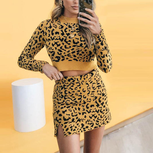 Leopard sweaters female Autumn winter yellow knitted pullover