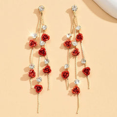 2pcs retro style long style diamond inlaid rose earrings for women's daily dating accessories - Wear and Wander