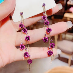 2pcs retro style long style diamond inlaid rose earrings for women's daily dating accessories - Wear and Wander