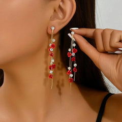 2pcs retro style long style diamond inlaid rose earrings for women's daily dating accessories - Wear and Wander