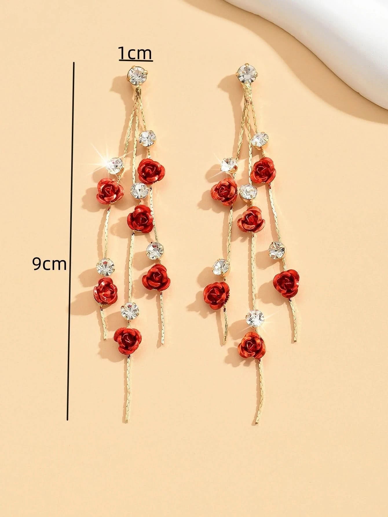 2pcs retro style long style diamond inlaid rose earrings for women's daily dating accessories - Wear and Wander