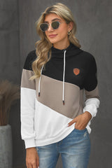 Multicolor Colorblock Cowl Neck Pullover Hoodie