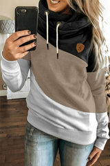 Multicolor Colorblock Cowl Neck Pullover Hoodie