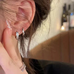 4Pcs/set Crystal Small Hoop Earrings For Women Silver Color New Y2K Cool Daily Wear Jewelry Girl's Gift - Wear and Wander