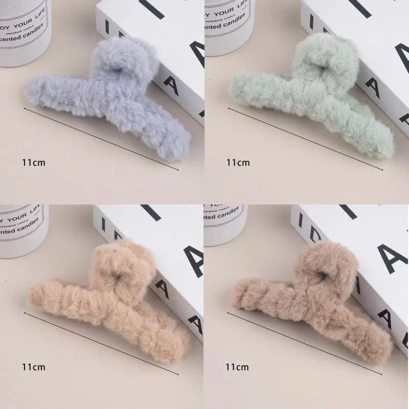4Pcs/Set Plush Hair Claw Elegant Acrylic Hairpins Faux Fur Hair Clip Barrette Crab Headwear for Women Girls Hair Accessories - Wear and Wander